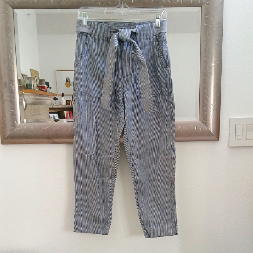 Striped High-Waisted Pants with Tie Belt